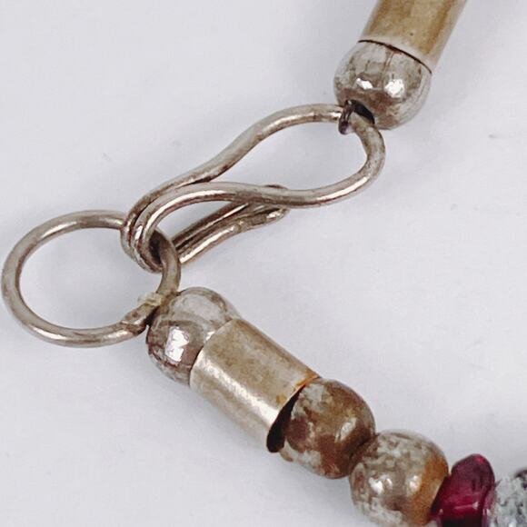 Vintage Brown Gemstone Agate Garnet Silver Tone Beaded Necklace 22" Boho Jewelry - Picture 9 of 16